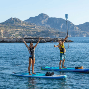 Stand-up paddle session in Rhodes with two participants