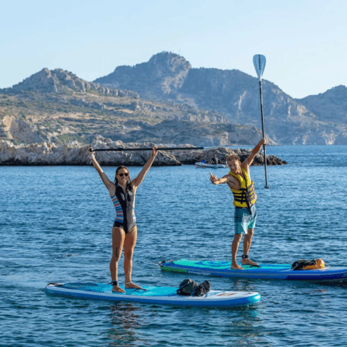Session de stand up paddle à Rhodes avec deux participants