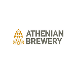 Logo Athenian Brewery – symbole doré de grain stylisé avec texte gris “Athenian Brewery”