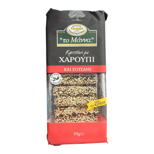 Biscuits grecs au caroube et sésame To Manna 170 g – face avant du paquet