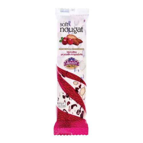 Nougat tendre cranberries et amandes Jannis 60 g – barre de nougat grec