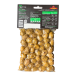 Sachet d’olives vertes grecques à l’origan vue arrière avec informations nutritionnelles