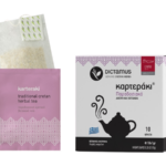 Tisana cretese Karteraki Dictamus in bustine, con confezione rosa e scatola da 10 bustine.