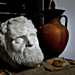 Buste grec ancien dans un atelier de sculpture à Athènes, expérience artistique immersive.