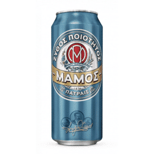 Lattina di birra greca Mamos, lager tradizionale 500 ml