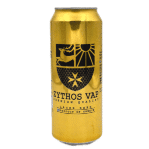 Lattina di lager premium Zythos Vap da 500 ml, prodotta in Grecia